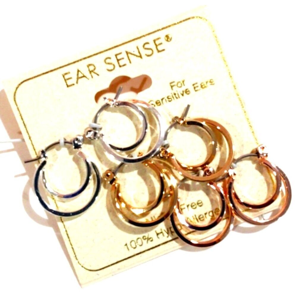 Elegant Three-tone Double Hoop Earrings - Set of 3 - Women's Fashion Jewelry